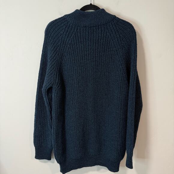 Aran Crafts NEW Men's 1/2 Zip Sweater 100% Wool Blackwatch Navy Green Large - Picture 2 of 9